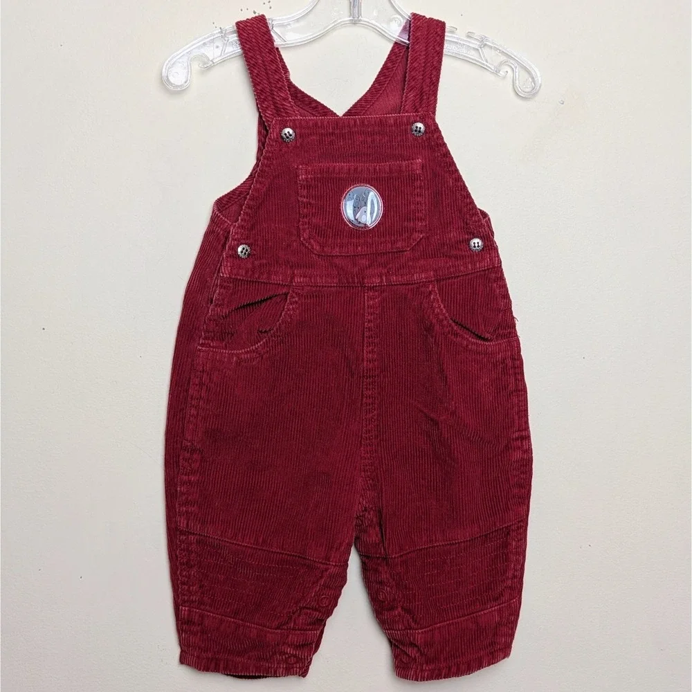 Vintage Osh Kosh Baby Bgosh‎ Corduroy Penguin Overalls Y2K Red Size 3-6 Months